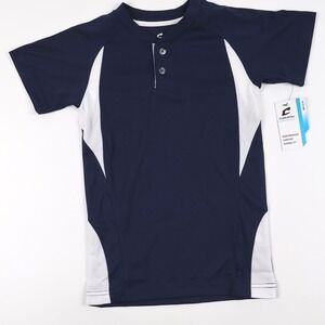 Champro Baseball Jersey Dri-Gear Henley Navy Blue White Youth Small NWT